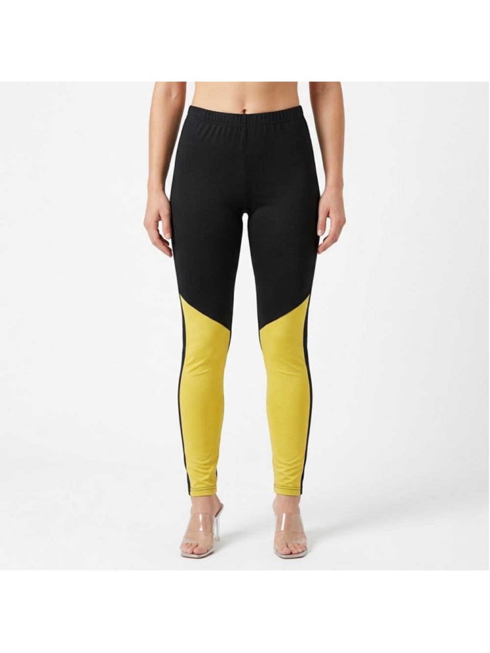 Colorblock Stretch Layering Activewear Leggings Black & Yellow Women's